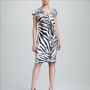 Eggshell white and navy zebra print silk dress.